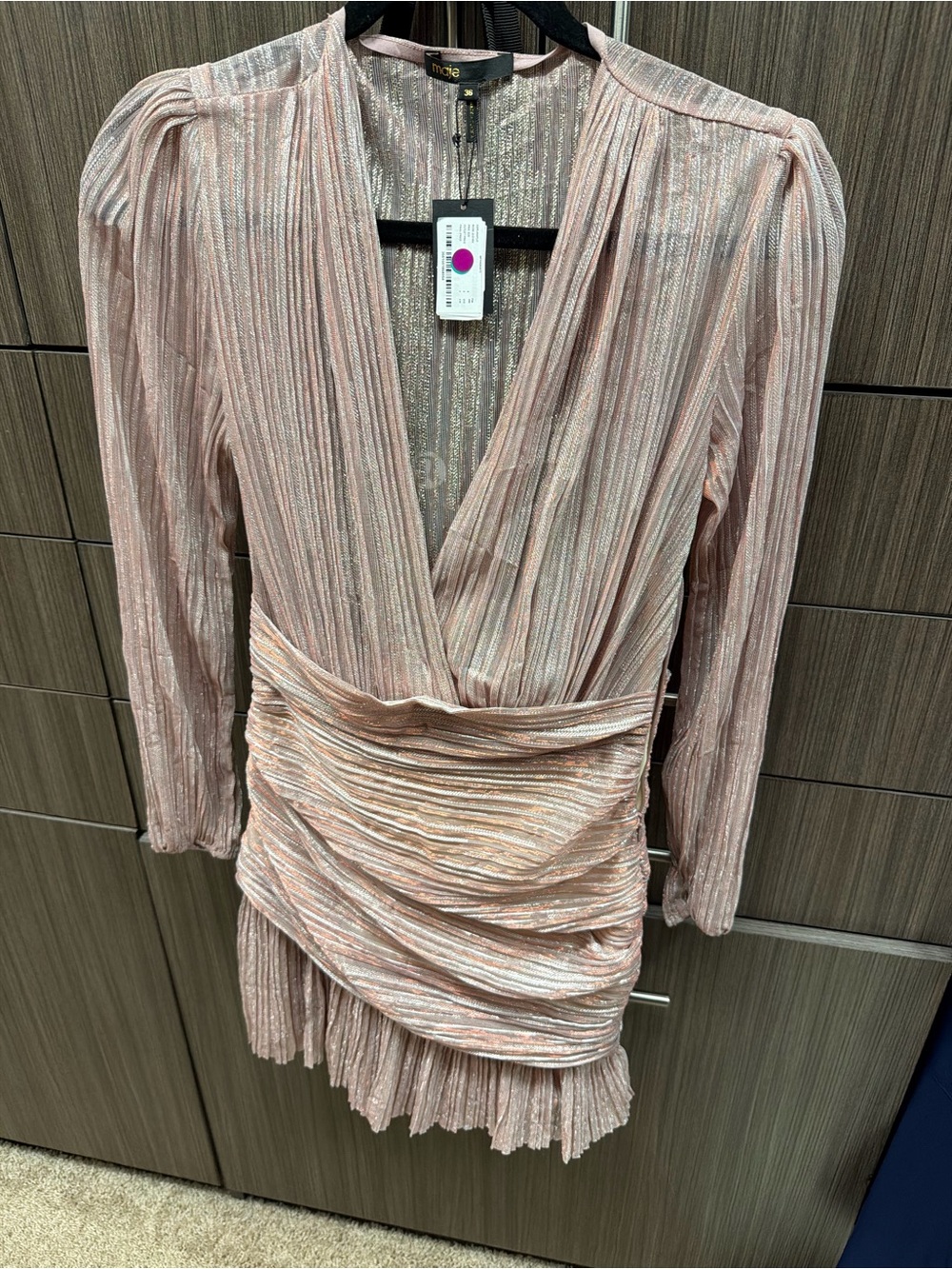 Maje Rose Metallic Plissé Wrap Mini Dress